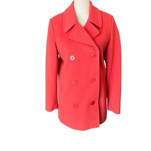LL Bean Wool Cashmere Double Breasted Peacoat Women’s Size 8 Coral Fully Lined